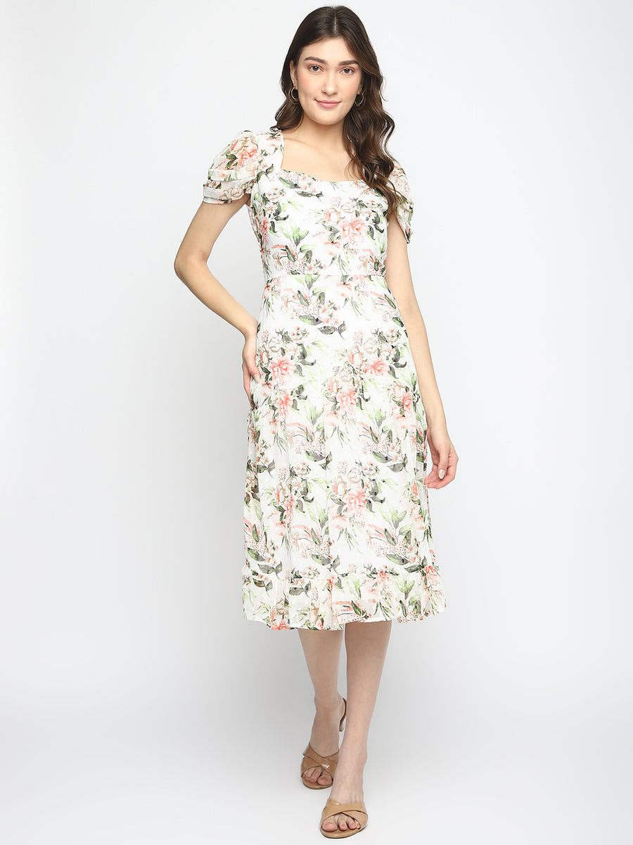 Ivory Half Sleeve Printed Maxi Dress