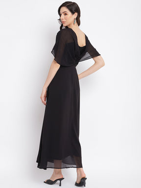 Black Half Sleeves Solid Maxi Dress