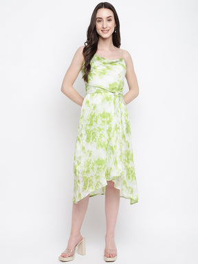 Green No Sleeve Printed High Low Dress