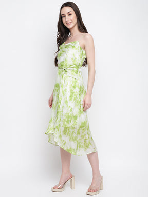 Green No Sleeve Printed High Low Dress