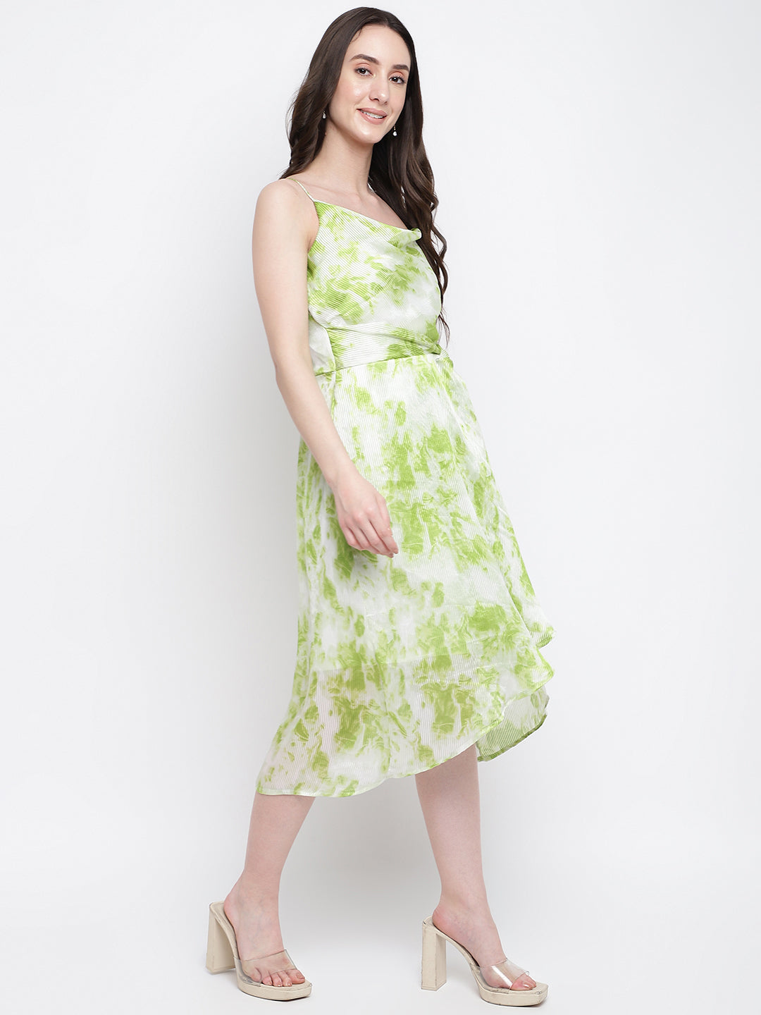 Green No Sleeve Printed High Low Dress