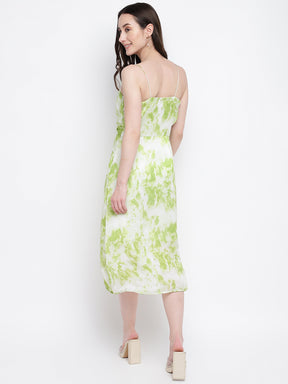 Green No Sleeve Printed High Low Dress