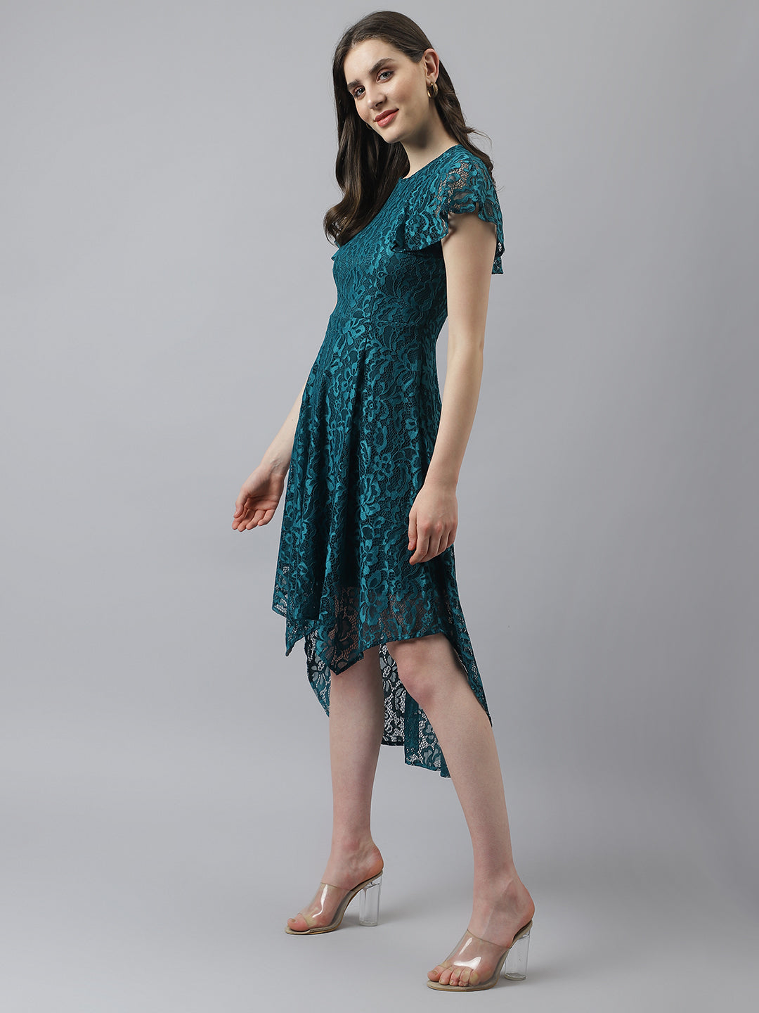 Teal Hig Low Lace Dress