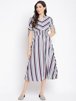 Blue Half Sleeve Striped Maxi Dress