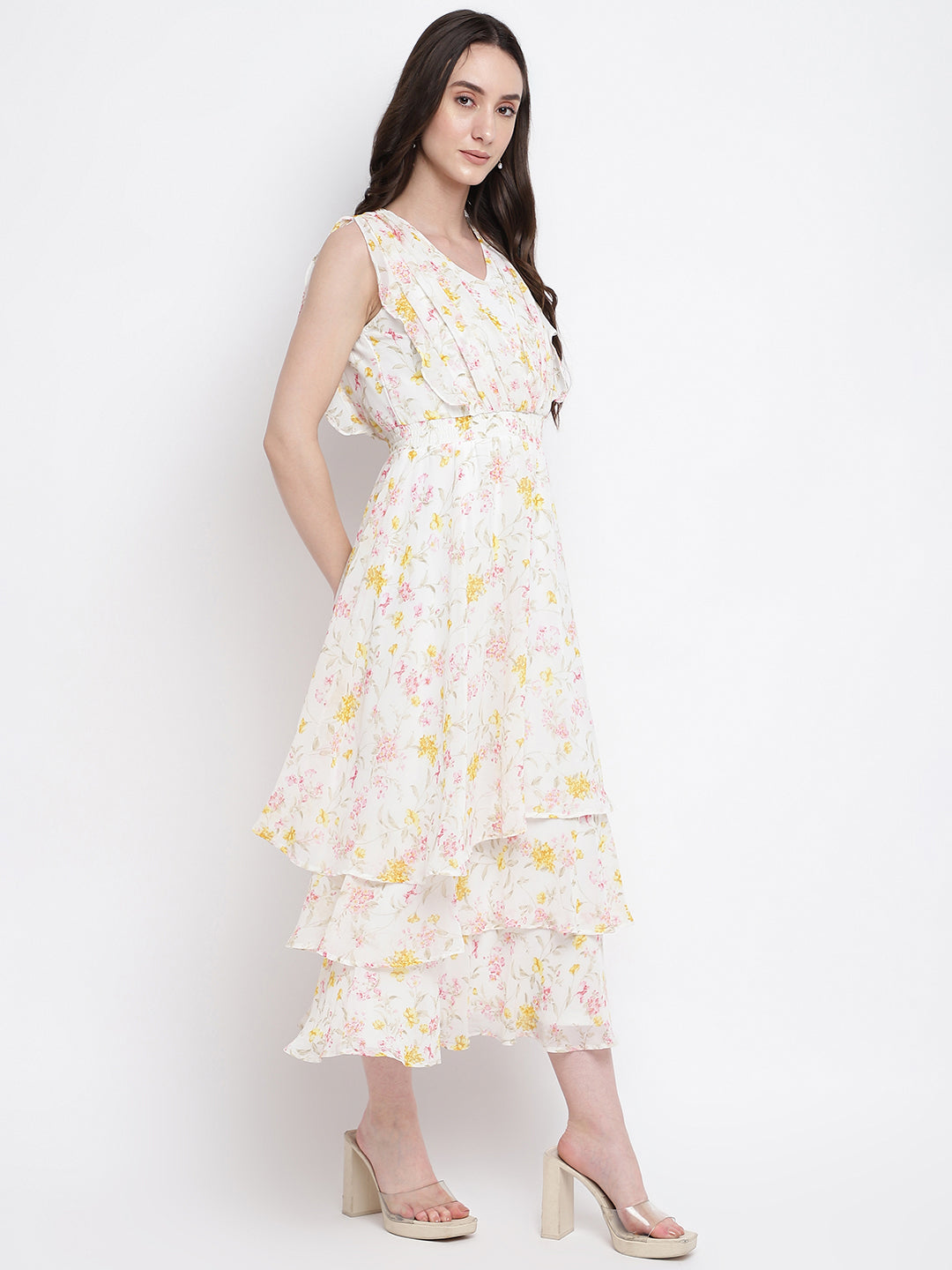 Ivory Cap Sleeve Floral Print Maxi Dress Ivory Cap Sleeve Floral Print Maxi Dress