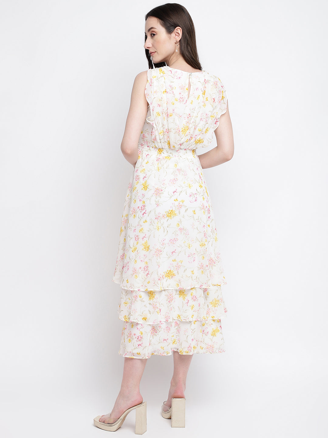 Ivory Cap Sleeve Floral Print Maxi Dress