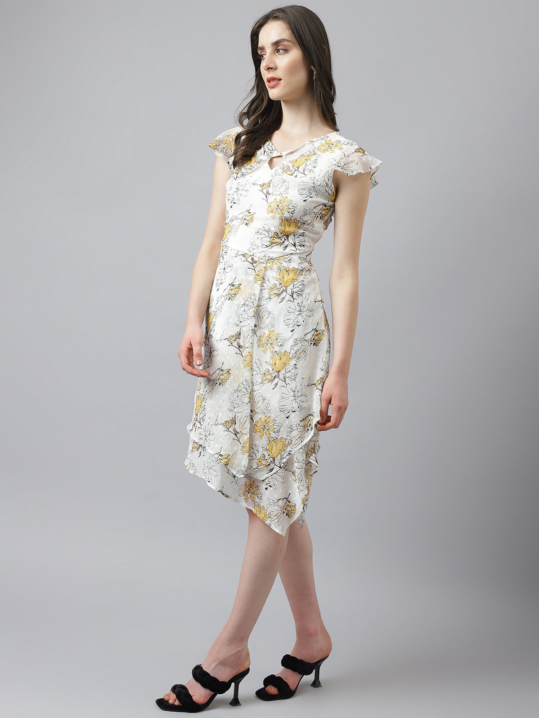 Yellow Cap Sleeve Asymmetric Dress
