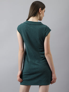 Green Mini Dress With Self Belt Design