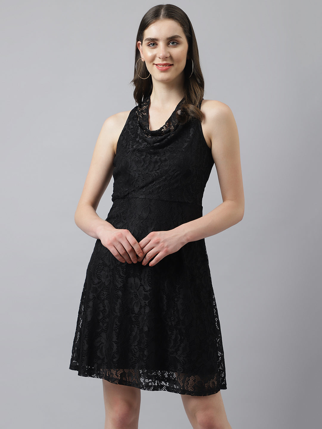 Black Lace Dress Halter Neckline