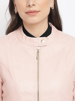 Pink Full Sleeve Straight Solid Jacket
