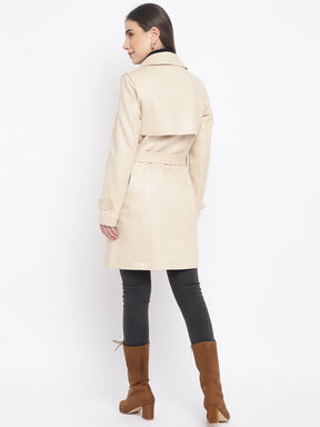 Beige Full Sleeve Trench Solid Coat