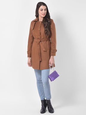 Camel Full Sleeve Over Coat With Belt