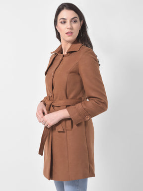 Camel Full Sleeve Over Coat With Belt