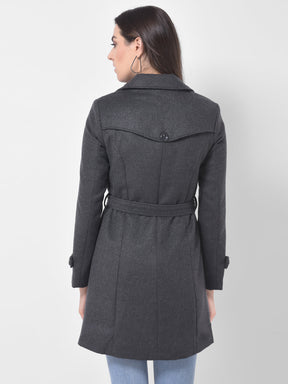 Grey Full Sleeve Over Coat With Belt