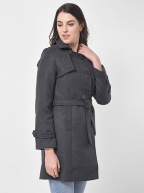 Grey Full Sleeve Over Coat With Belt