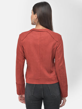 Full Sleeve Mandarin Collar Suede Straight Jacket With Pockets