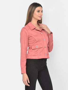Pink Full Sleeve Straight Boxy Jacket