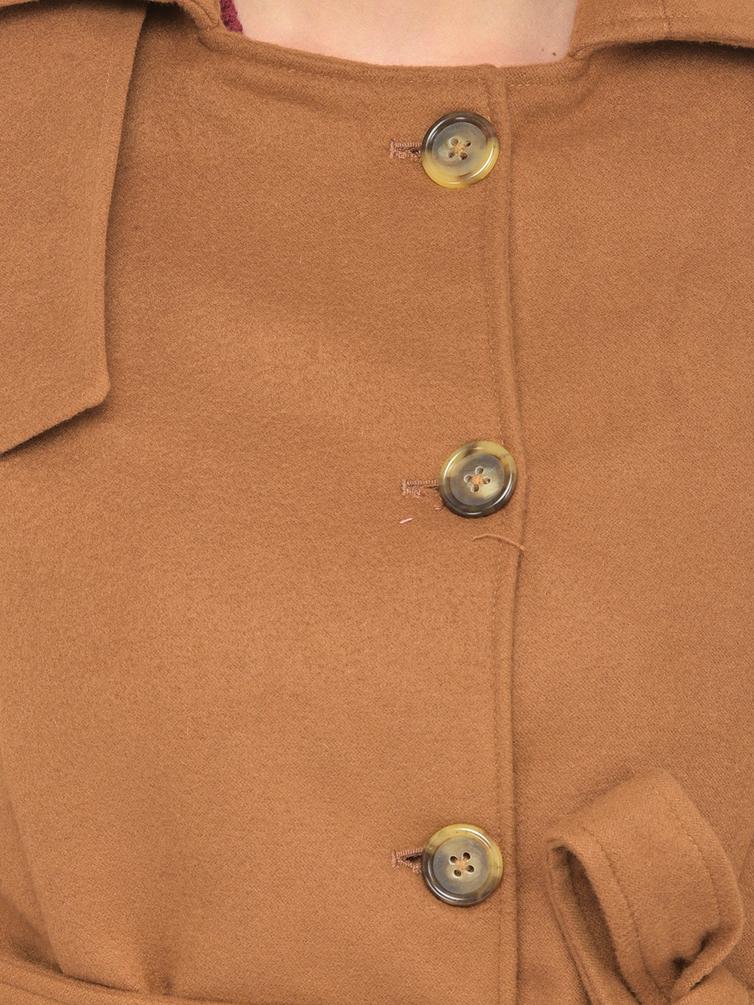 Camel Polyester Full Sleeve Over Coat Jacket