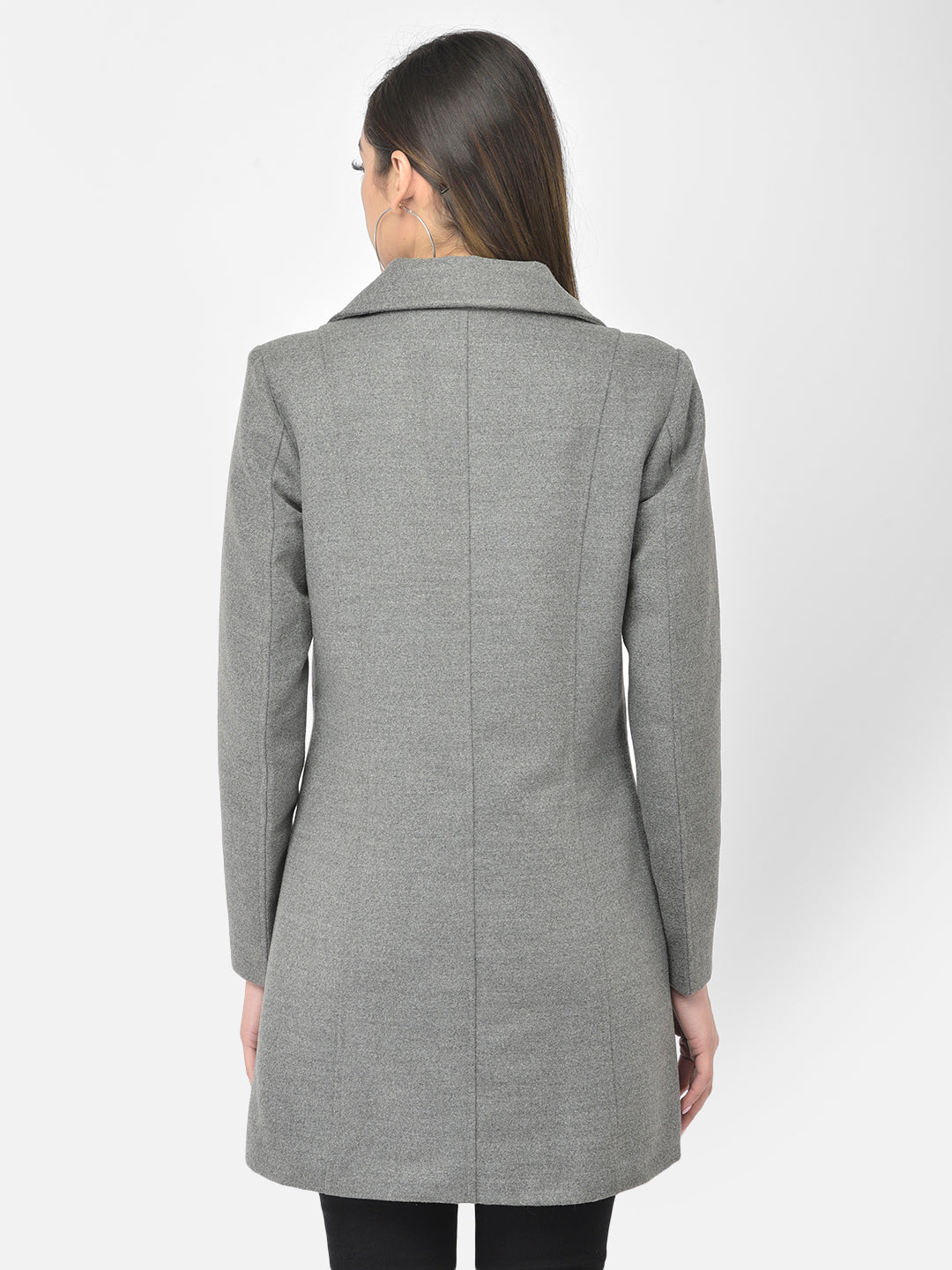 Grey Full Sleeve Polyester Over Coat
