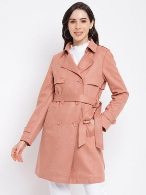 Pink Full Sleeve Trench Coat