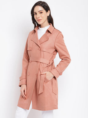 Pink Full Sleeve Trench Coat