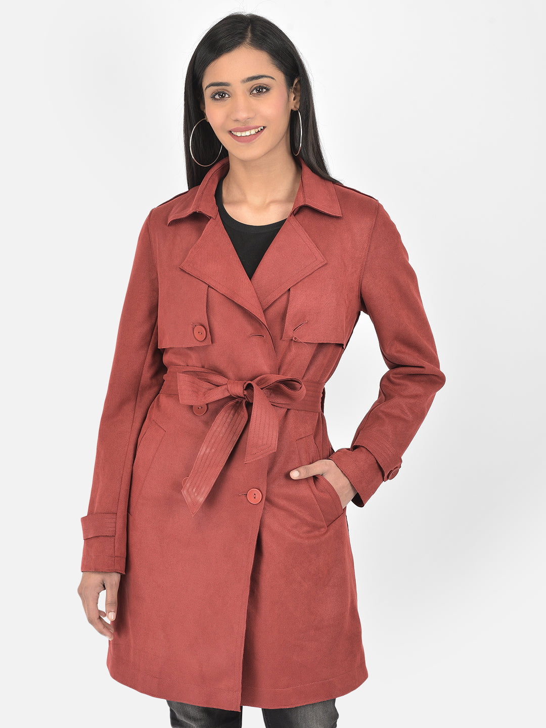 Rust Full Sleeve Suede Trench Coat