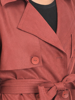 Rust Full Sleeve Suede Trench Coat