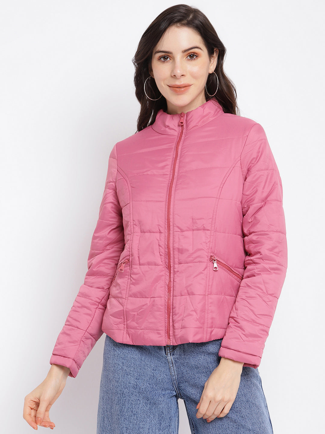 Pink Dusky Full Sleeve Puffer Jacket