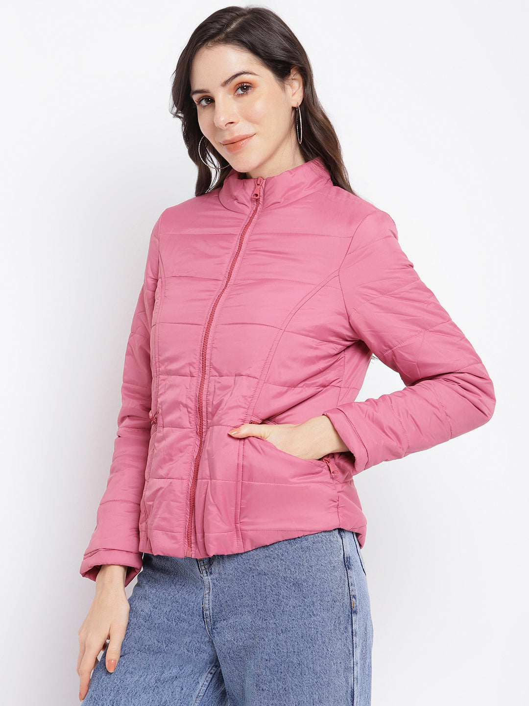 Pink Dusky Full Sleeve Puffer Jacket