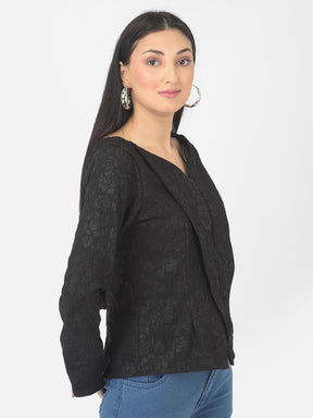 Black Full Sleeve Straight Polyester Jacket