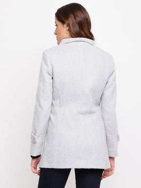 Grey Full Sleeve Solid Over Coat