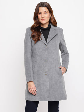 Grey Full Sleeve Lapel Collar Over Coat