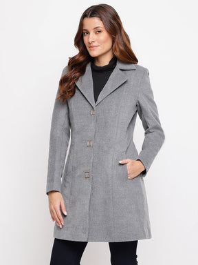 Grey Full Sleeve Lapel Collar Over Coat