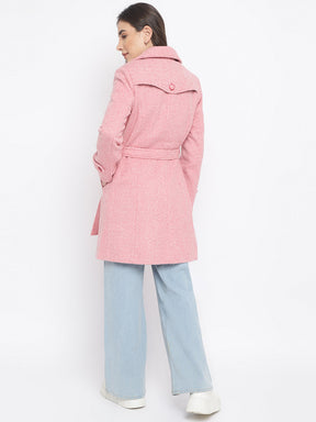 Coral Full Sleeve Over Coat With Belt