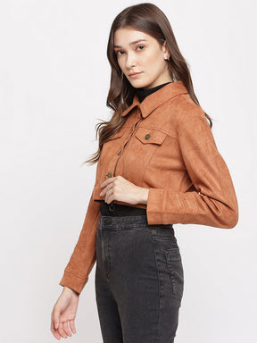 Brown Full Sleeve Straight Women Jacket