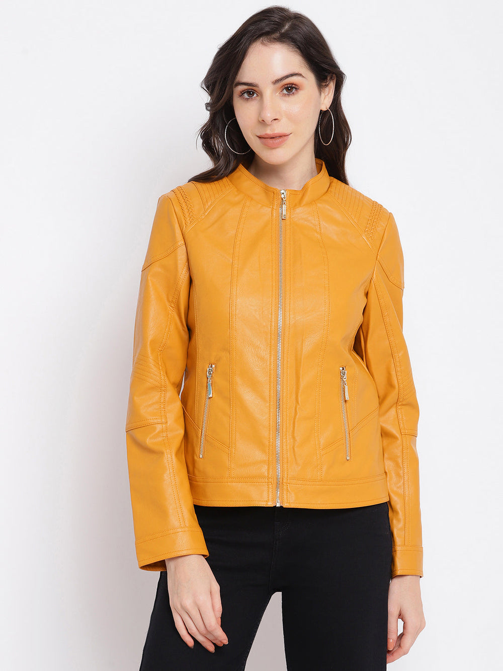 Mustard Full Sleeve Biker Jacket