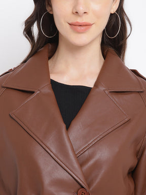 Brown Full Sleeves Trench Coat