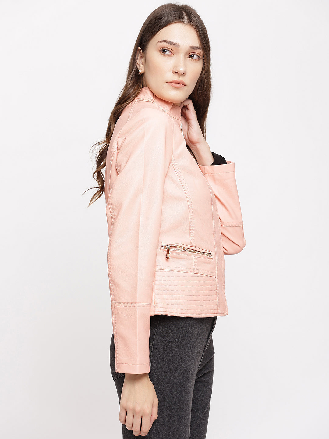 Pink Full Sleeve Biker Jacket