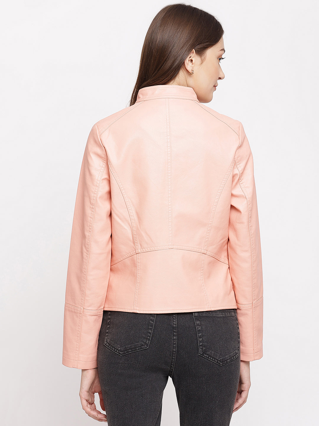 Pink Full Sleeve Biker Jacket