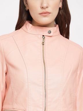 Pink Full Sleeve Biker Jacket