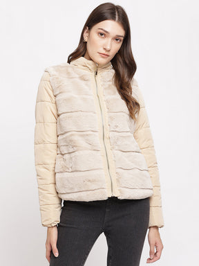 Beige Full Sleeve Puffer Jacket