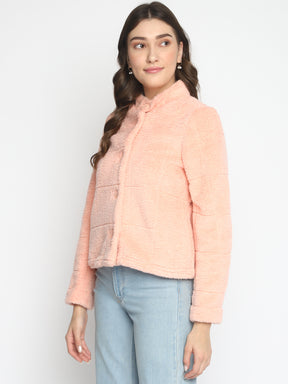 Peach Full Sleeve Solid Regular Jacket