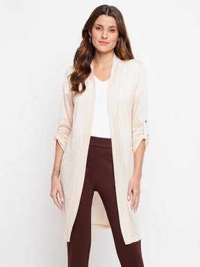 Beige Full Sleeves Long Shrug