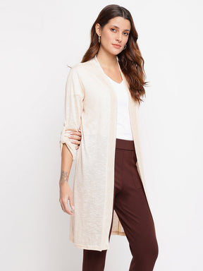 Beige Full Sleeves Long Shrug