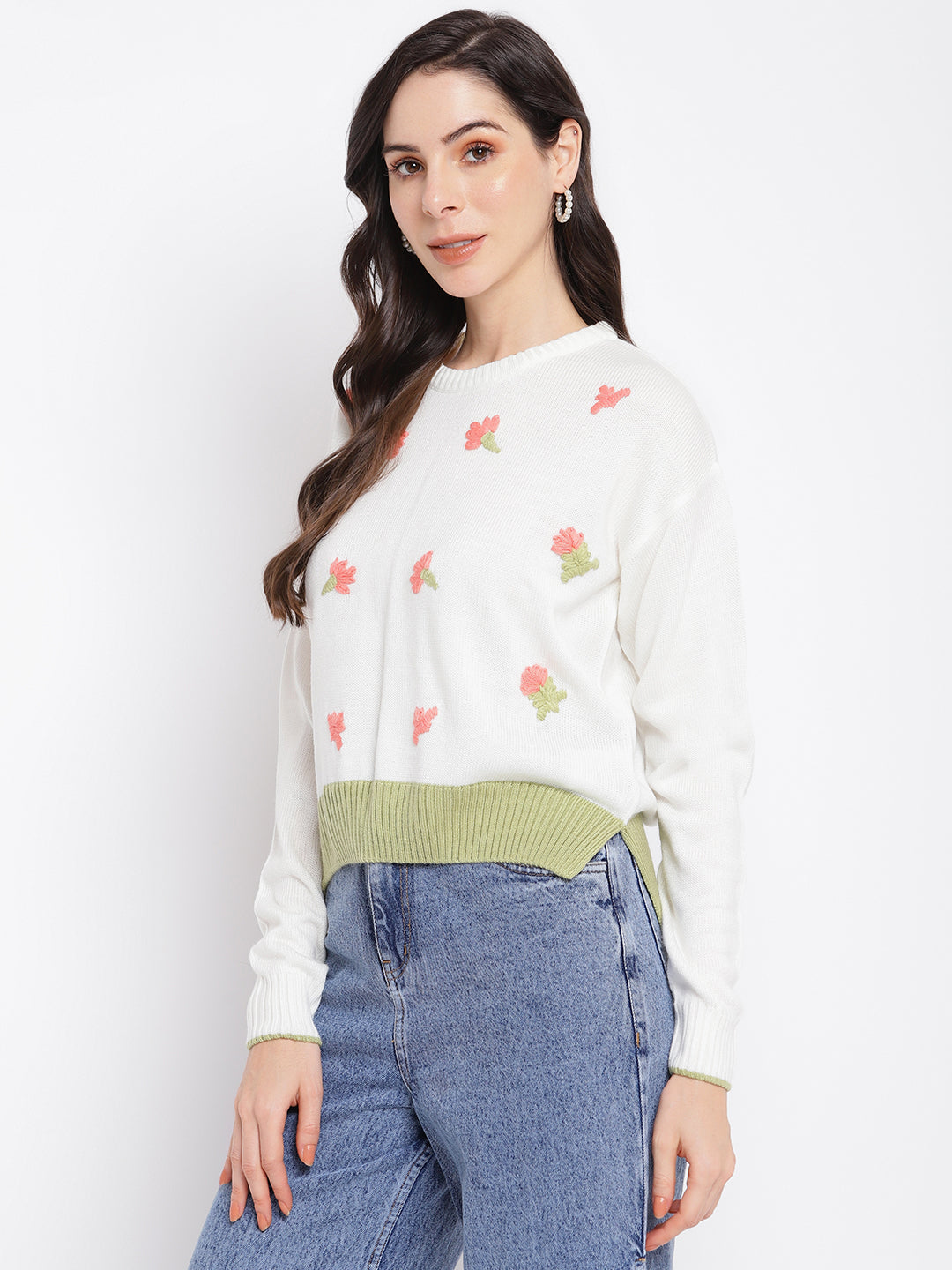 Peach Full Sleeve Pullover Solid Sweatertop