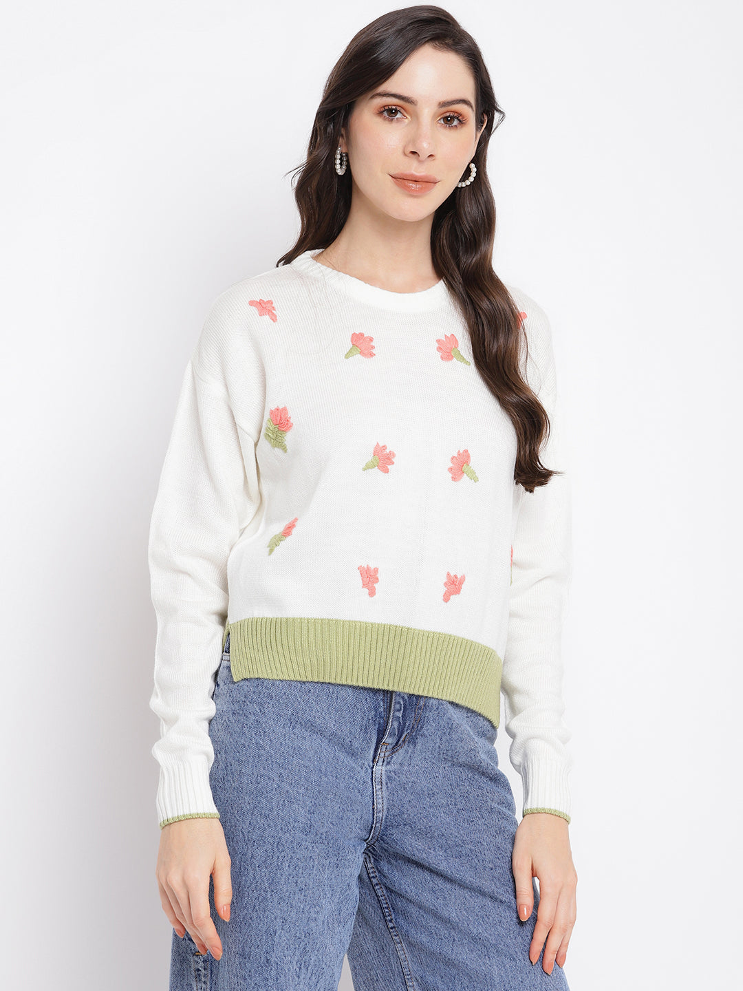 Peach Full Sleeve Pullover Solid Sweatertop