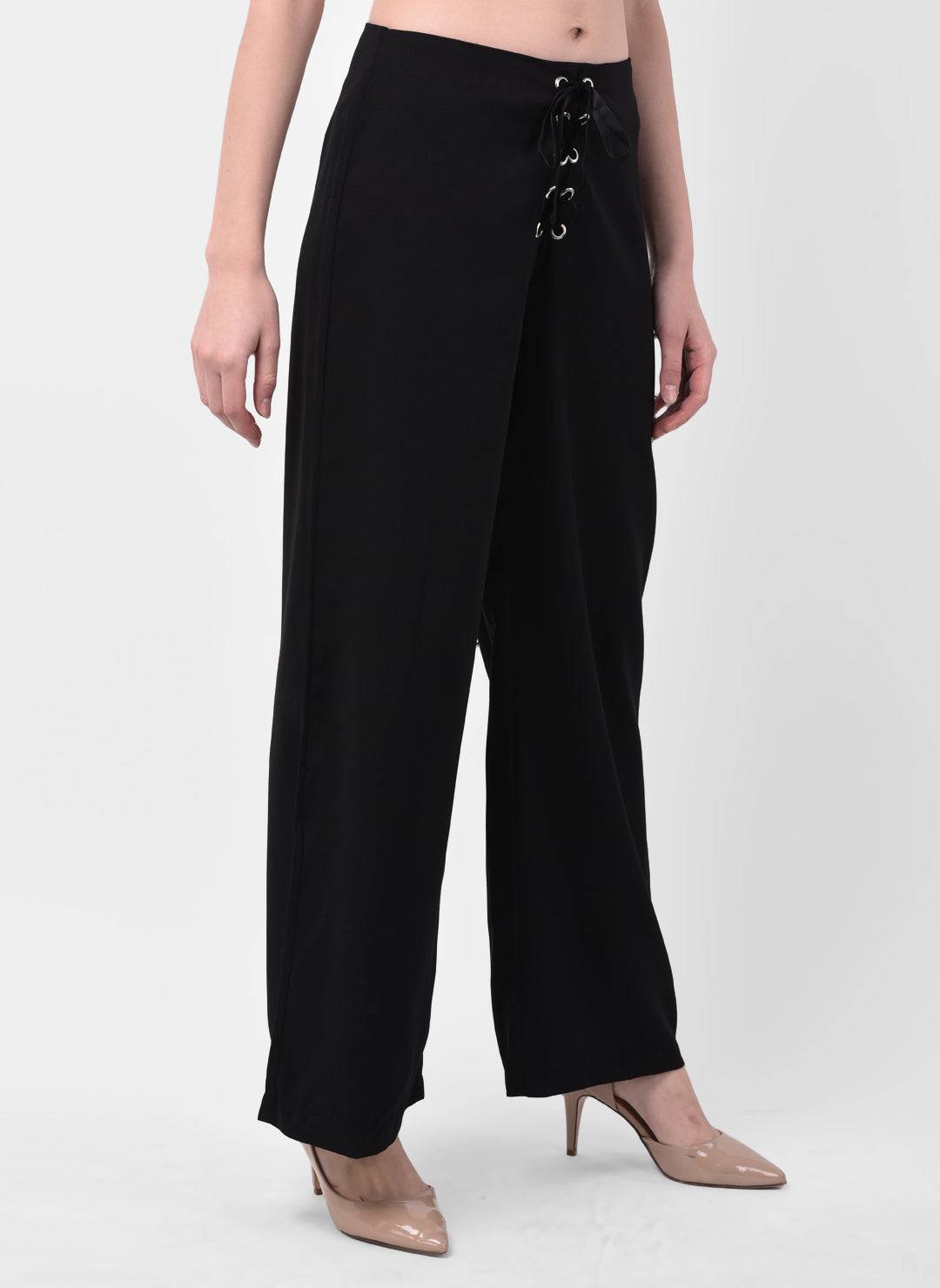Flare Pants With Cross Pattern Eyelets