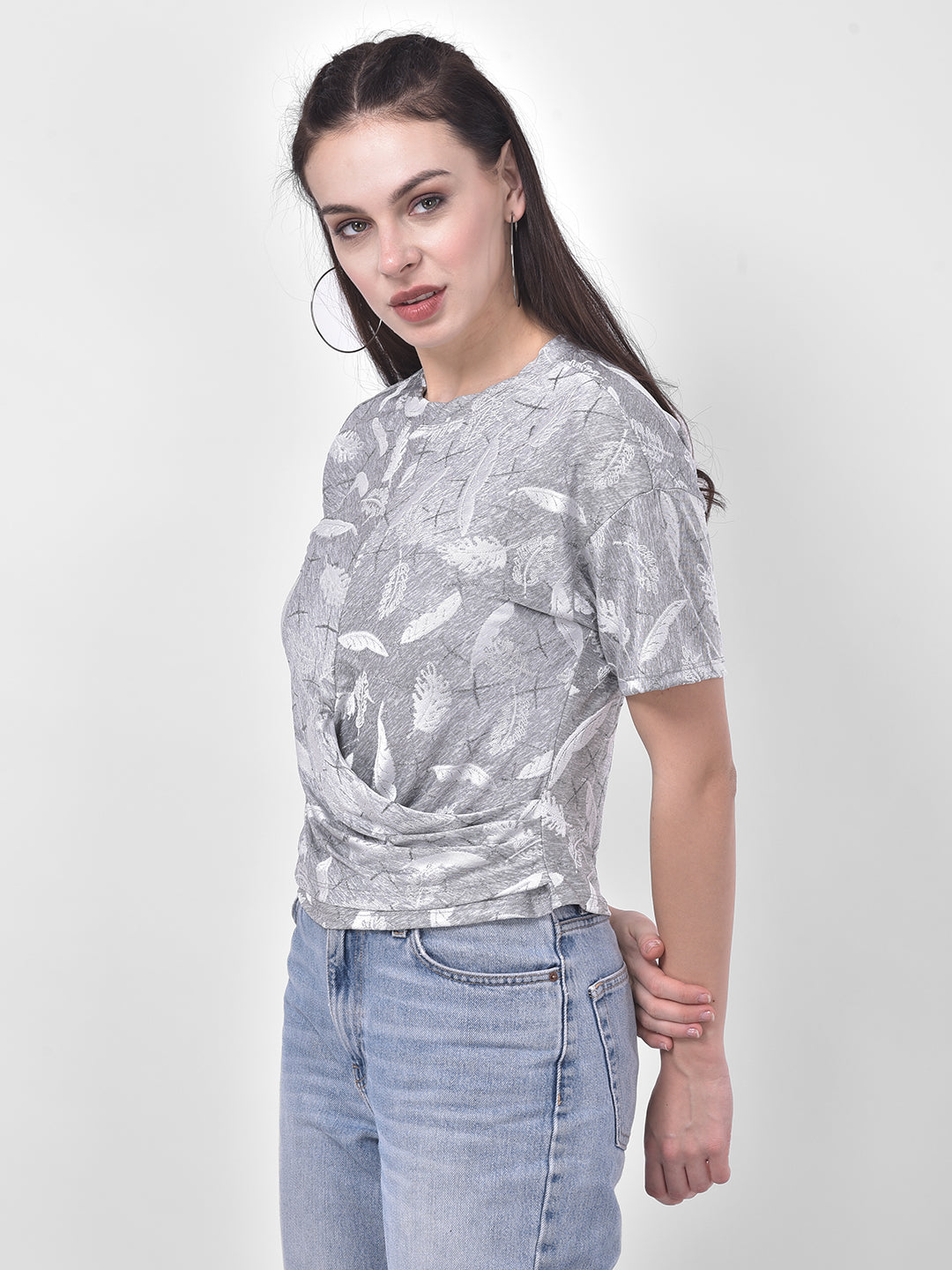 Grey Half Sleeves Top