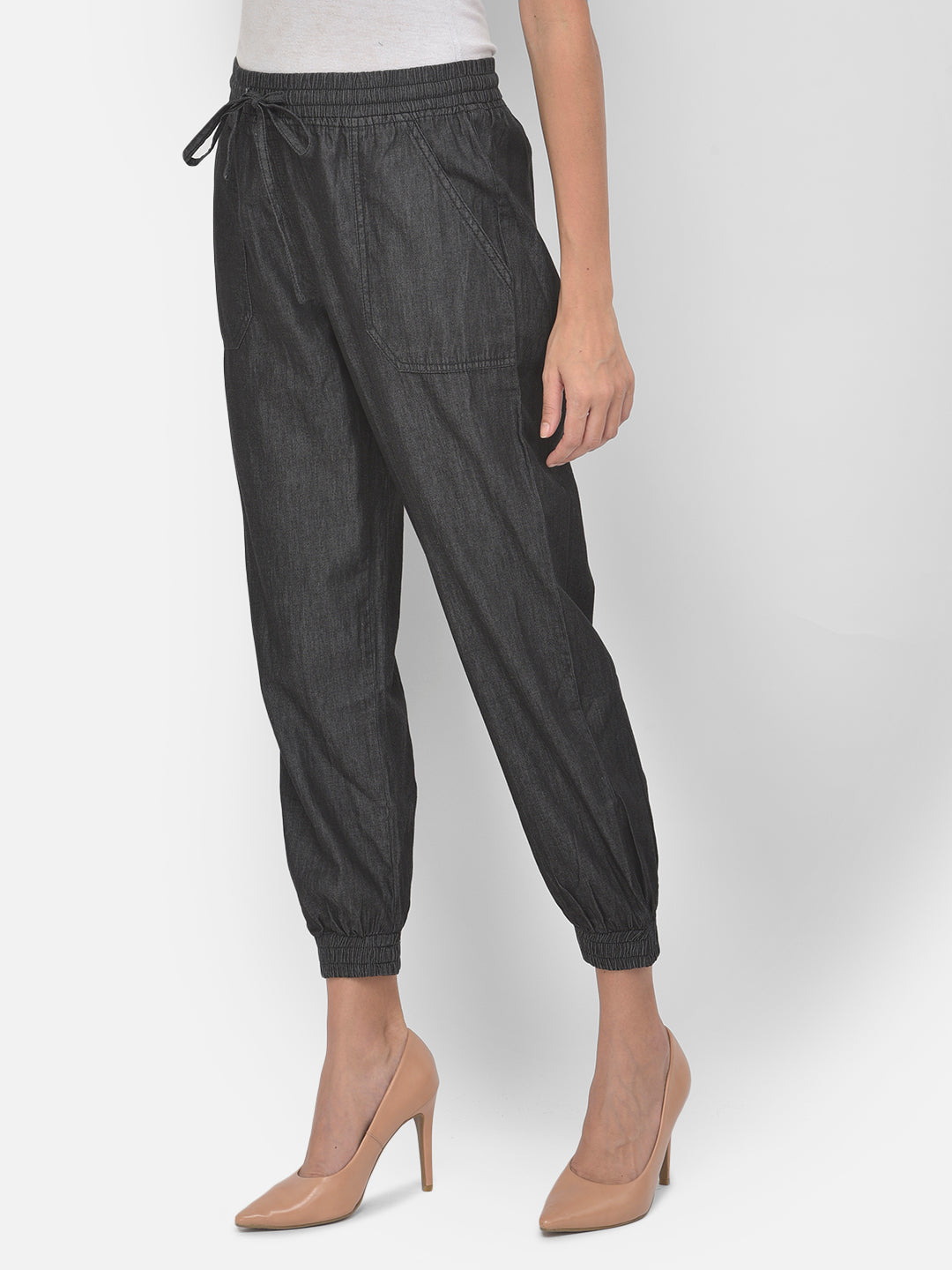 Black Straight Solid Pant