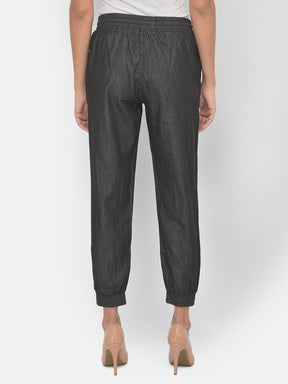 Black Straight Solid Pant